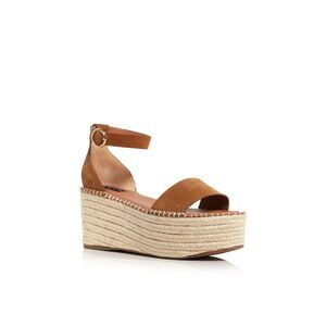 AQUA Womens Brown 1-1/2" Platform Stitch Ria Wedge Leather Espadrille Shoes 6 M